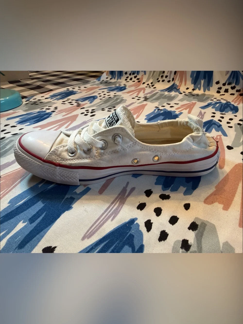 Women’s Converse All Star White Low Top Sneakers with Red Trim - Picture 8 of 9